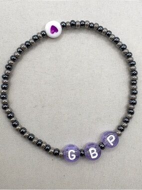 Purple Letter Bead GBP Go Big Purple Stretch Bracelet with black and gray Beads